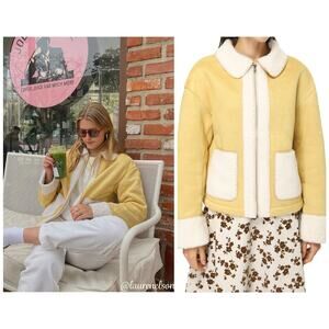 CIDER Faux Sherpa Patchwork Oversized Yellow Jacket